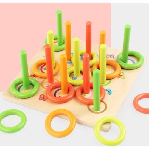 Children Wooden Block Throwing Ferrule Toys Throwing Game Ring Hoop Interactive Wooden Blocks Toys For Kids Christmas Gifts