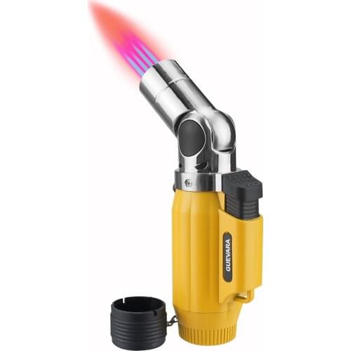 Guevara 4 Jet Torch Cigar Lighter with Cigar Punch Windproof Flame Butane Torch Refillable Lighters for Cigar Smoking