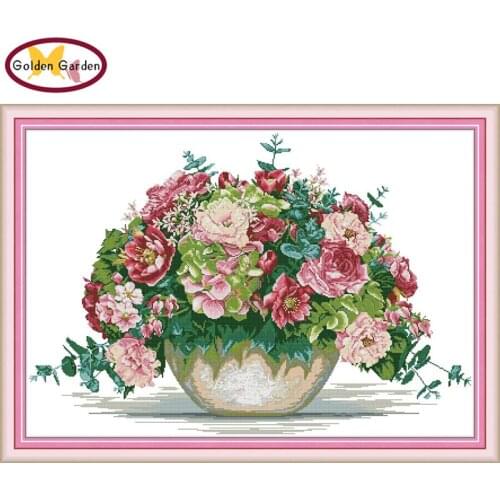 GG Hydrangea Bouquet Cross Stitch Kit 11CT14CT Chinese Embroidery Needlework Set Joy Sunday Cross Stitch Pattern for Home Decor