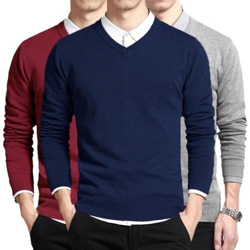Cotton Sweater Men Long Sleeve Pullovers Outwear Man V Neck Male Sweaters Fashion Brand Loose Fit Knitting Clothing Korean Style
