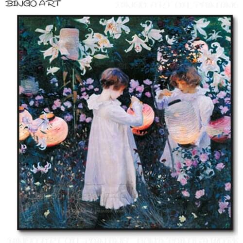 Artist Reproduce Sargent Carnation Lily and Rose Flower Girl Oil Painting Hand-painted Artwork Flowers with Girl Oil Painting
