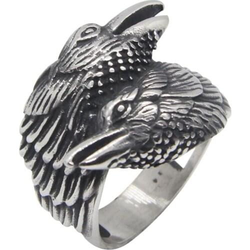 1pc Support Dropship Double Eagle Head Ring 316L Stainless Steel Jewelry Punk Hawk Head Ring