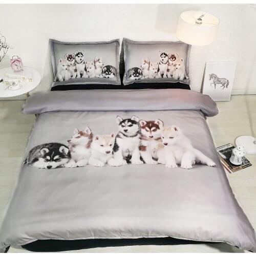 Royal Linen Source Brand Husky Babies Three Piece Duvet Cover Set Lovely Dogs Boys and Girls Bed Cover Bed Linens