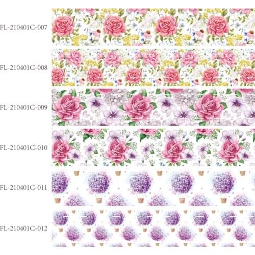 50 yards/lot) wholesale 22mm 25mm 38mm pink and purple flower printed grosgrain ribbon