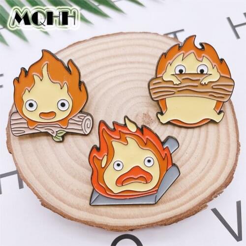 Creative Cartoon Animation Flame Torch Enamel Pins Emoticon Wood Burning Brooch Alloy Badge Fashion Jewelry Gift For Friends