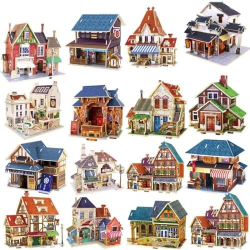 Doll House Kids Toys Jigsaw 3D Puzzle House Building Wooden Toys Chalets Wood Toy Puzzles Baby Montessori Kits Birthday Gifts