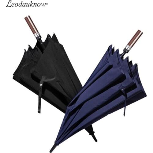 Leodauknow 8 Bone Long Handle Umbrella Semi-automatic Reinforcement Windproof Business Men Style Large Umbrella
