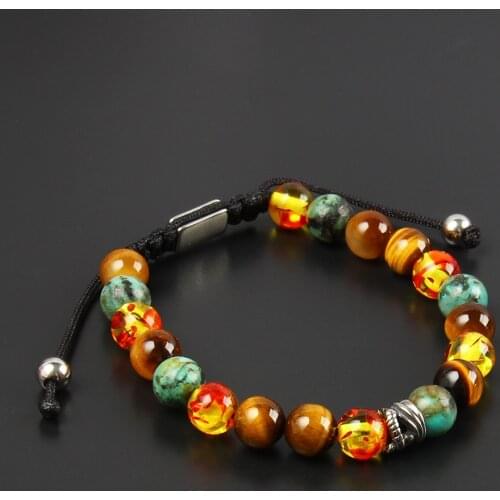 Fashion Mens Feather Braided Bracelet with Natural Tiger Eye & African Stone Beads Top Quality Free Logo Service Drop Shipping