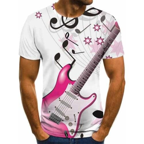 2021 New Fashion Personality 3d Digital Printing Men Short-sleeved T-shirt Music Note Lce Fire Loose Casual Round Neck Tops