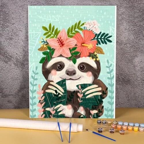 Animal Sloth DIY Painting By Numbers Set Acrylic Paints 40*50 Canvas Painting Loft Wall Picture Kids Handiwork Drawing