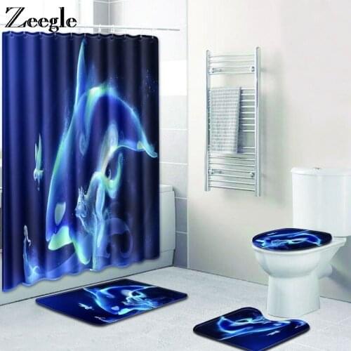 Zeegle Bath Mat Set Anti Slip Toilet Seat Cover Microfiber Toilet Pedestal Rug Foot Mat Waterproof Bathroom Curtain Toilet Set