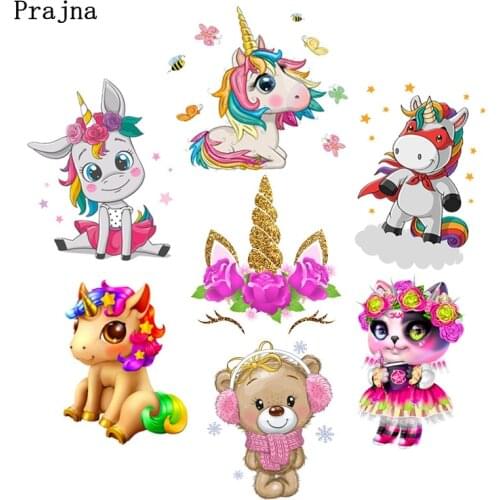 Rainbow Unicorn Patches Iron-On Transfers For Clothing Cute Caroon Animal Applique Heat Transfer Thernmal Stickers On Clothes