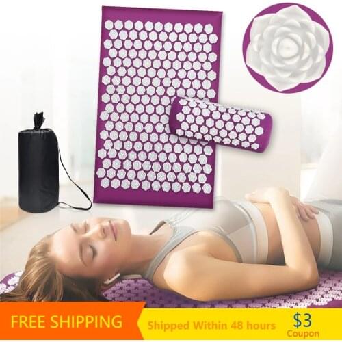 Brand New Massage Cushion Yoga Acupressure Mat and Pillow Set Neck Back Foot Massager Pain Stress Relief Acupuncture Pad