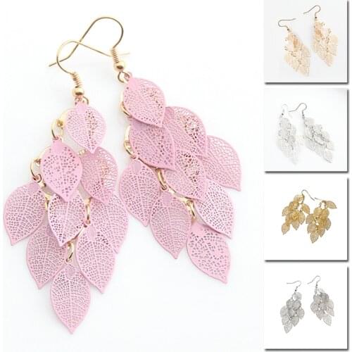 New Fashion Vintage Bohemia Drop Earrings Long Dangle Leaf Colorful Feather Pendant Tassel Women Earrings Creative Party Gifts