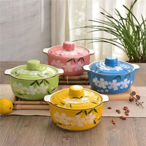 22cm Japanese Style Hand-painted Cherry Blossom Underglaze Color Ceramic Soup Pot Kitchen Household Tableware Kitchenware