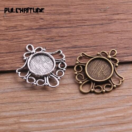 Two Color 10pcs Metal Flowers 26*29mm(Fit 12mm dia) Round Cabochon Pendant Setting Jewelry Blank Findings T6758
