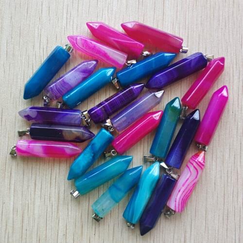 Wholesale 24Pcs/Lot 2018 Fahsion good quality mixed stripe onyx Charms pillar Pendants 8x33mm for jewelry marking Free shipping
