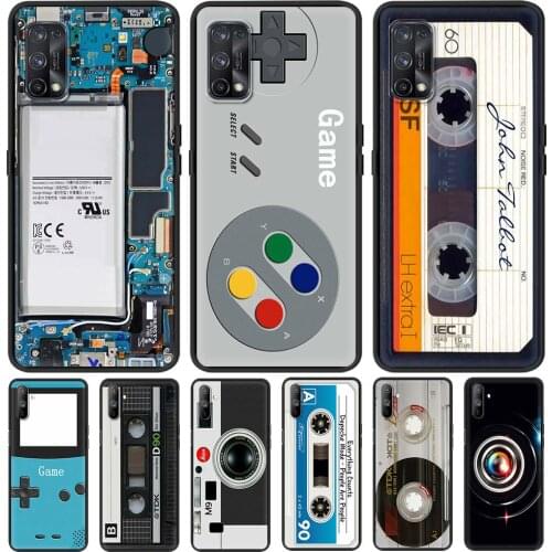 For Realme 6 7 Pro C3 5 XT C15 8 Phone Case X50 C11 GT Neo C20 C21 7i C25 Black Soft Shockproof Cover Retro Camera Circuit Board