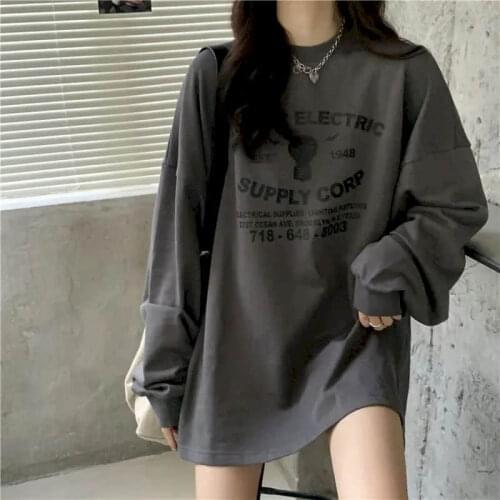 Oversize Hong Kong-style Long-sleeved Pullover Women 2021 Korean Version Loose Tide Harajuku Sweatshirts Vintage Kawaii Clothes