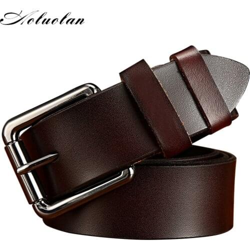 Aoluolan NEW Designers Belt For Men Luxury Cowhide Genuine Leather Metal pin Buckle Strap Belts High Quality