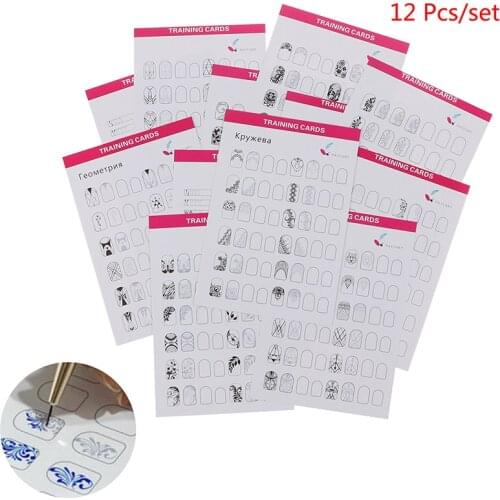 12Sheet Nail Art Training Practice Lines Drawing Painting Template Learning Book