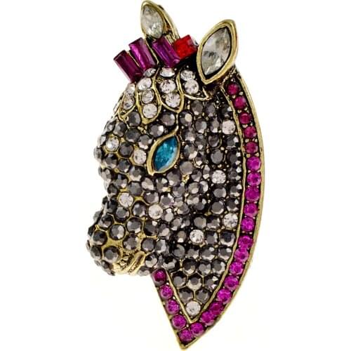 CINDY XIANG Creative Unicorn Face Head Brooches for Women And Men Rhinestone Cute Animal Horse Brooch Pins Party Coat Jewelry