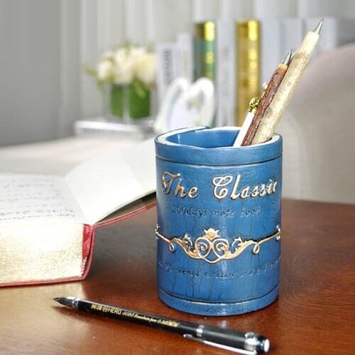 Polyresin Creative Multifunctional Retro American Style Makeup Brush Storage Tube Student Stationery Pen Holder