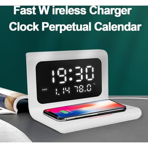 LED Electric Alarm Clock Wireless Charger Creative Clock Wireless Fast Charging Multifunctional Three-in-one Mobile Phone Hold