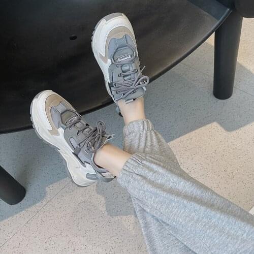 Spring Sneakers Women Thick Bottom Daddy Shoe Thick Bottom Round Toe Breathing Leisure Female Vulcanize Shoes