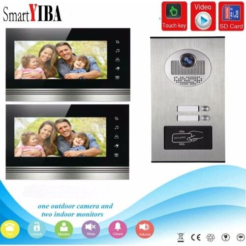 SmartYIBA 7"Inch Monitor Video Intercom Door Phone KIT RFID Access Doorbell Camera With SD Card Video Recording For 2 Apartment
