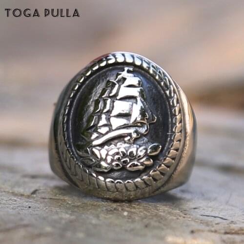 Vintage Punk Sailing Boat Viking Rings For Men Fashion Stainless Steel Punk Biker Ring Cool Hip Hop Mens Jewellery Wholesale