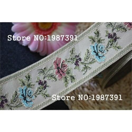 High quality wide 5.8cm 4yards/lot Woven Jacquard Ribbon beige background flowers pattern LS-4849