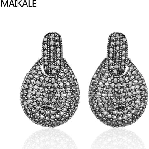 MAIKALE New Classic Water Drop Vintage Earrings Alloy Big Earings Exaggerated White/Black Rhinestone Long Earrings For Women