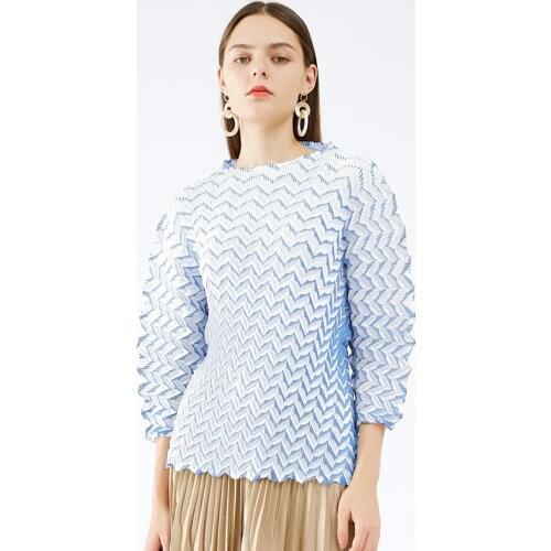 Japanese texture pleated 2021 Spring Summer Newsweater women casual loose Handmade painting art shirt Vintage Clothes