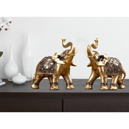 2pcs Elephant Statue Feng Shui Good Fortune Sculpture Decor Car Shelf Shopwindow Wealth Figurine Ornament Collection