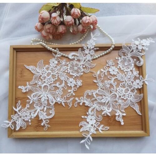 5Pairs Off white Lace Trim for Wedding Veil Head Ornaments Lace Applique for Dress DIY Lace Accessories