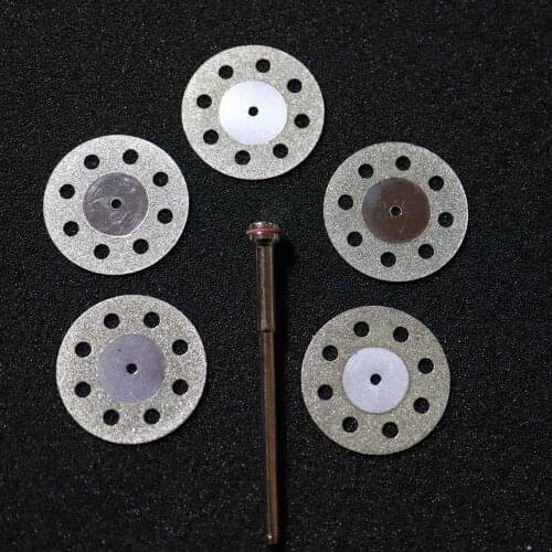 5 pcs Dental lab Diamond disc disks Double sided grit cutting disc tool diameter 22mm thickness 0.25-0.4mm with 1 mandrels
