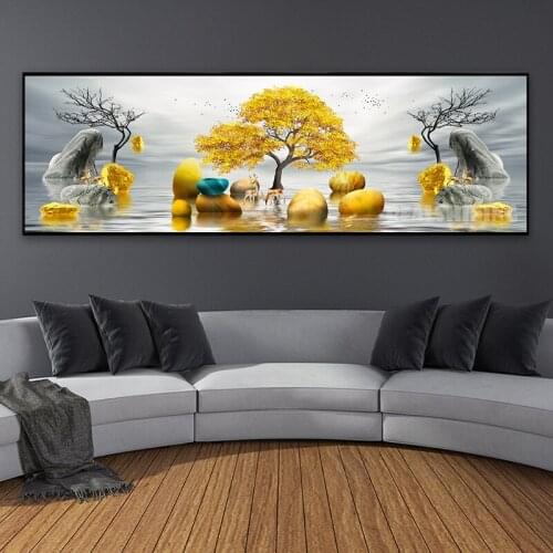 Golden Abstract Art Tree and Stone diamond embroidery mosaic full square/ROUND diamond painting cross stitch large Decor N1185