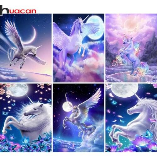 Huacan Diamond Painting New Arrival Horse Moon Scenery Diamond Art Embroidery Mosaic Animal Wall Sticker