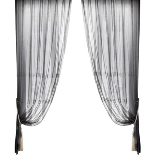 Star Sky Shiny Pearls Grey Voile Curtains Luxury Romantic Embroidery Beads Tulles for Living Room Finished Window Screen Drapes