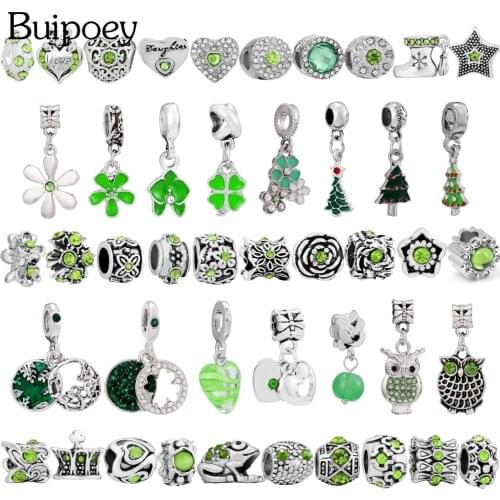 Buipoey Fashion Green Flower Beads Christmas Tree Star Charm Pendant Fit DIY Charms Bracelets Xmas Jewelry Making Accessories