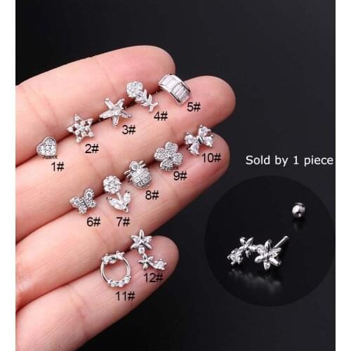 1 Piece Butterfly Heart Star Shape Rook Helix Piercing 16gauge Barbell Cartilage Earrings Stainless Steel