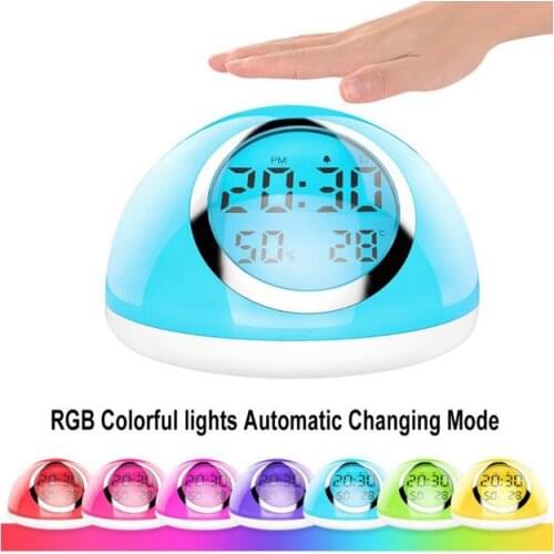 Colorful LED Light Digital Alarm Clock With Temperature Humidity Infrared Sensing Wake-up Electronic Alarm Clocks