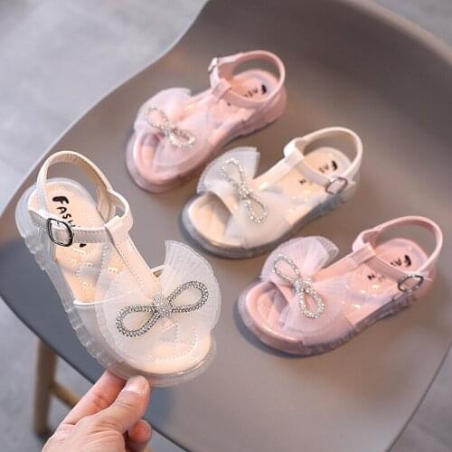 Girls New Sandals Mesh Diamond Bowknot Soft Sole Little Princess Shoes Baby Girl Shoes Kids Shoes for Girl Sandals