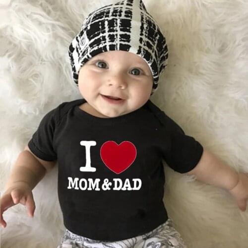 Cute Toddler Baby Boys Girl Summer Rompers Jumpsuit I Love Mom & Dad Funny Printed Infant Baby Onesie 0-24M
