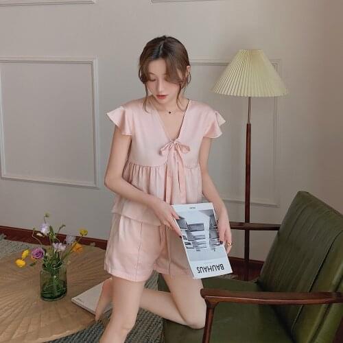 Korean Sweet satins ice silk shorts pajamas sets women fresh kawaii Short sleeve shorts sleepwear women sexy pyjamas 99132