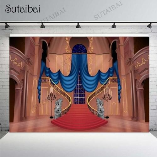 Royal Ballroom Castle Palace Backdrop Curtains Staircase Wedding Decorations Background High Quality Computer Print Wallpaper