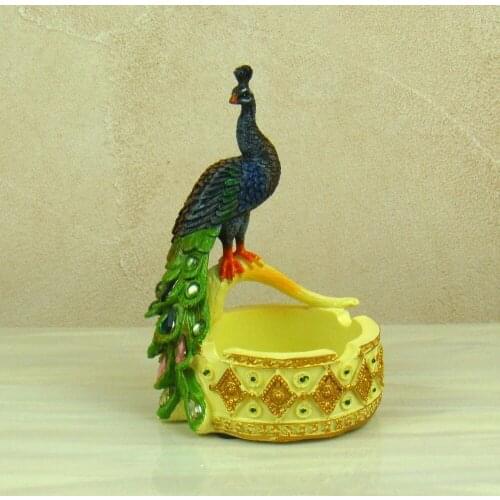 Handmade Peacock Miniature Figurine Decorative Resin Animal Organizer Box Mascot Trinket Gift and Craft Ornament Accessories