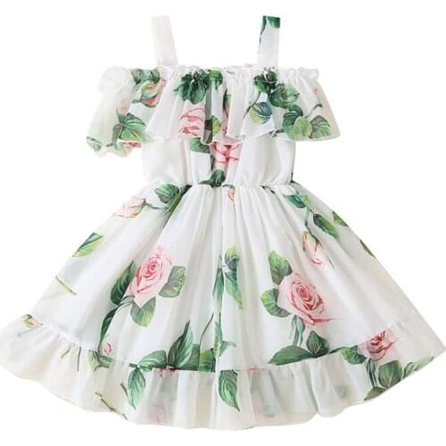Fashion Chiffon Toddler Girls Princess Dress Beautiful Cool Ruffles Fabric Off-Shoulder Baby Kids Summer Outfit Clothes