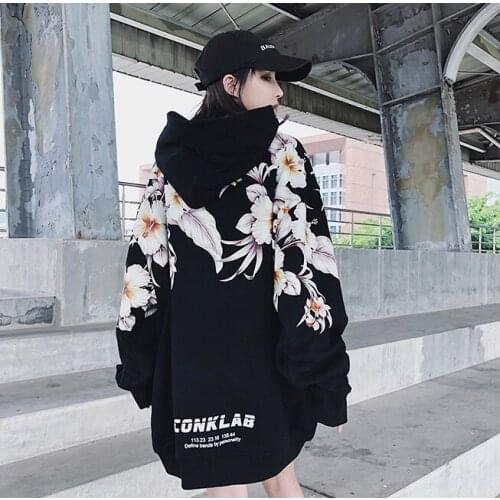 New hip hop hip-hop style easy mens and womens same rose cross printed embroidered hoodie